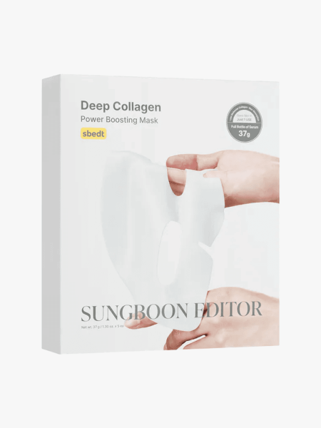 Sungboon Editor Deep Collagen Power Boosting Mask in branded component on a light gray background