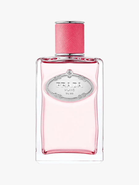 Prada Infusion de Rhubarbe Eau de Parfum in branded component on a light gray background