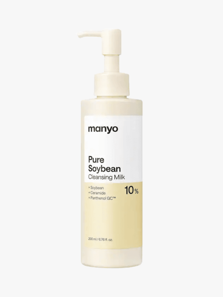 Ma:nyo Pure Soybean Cleansing Milk in branded component on a light gray background